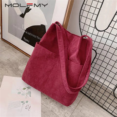 Winter Women Corduroy Handbag Canvas Shoulder Bag Casual Tote Crossbody Shopper