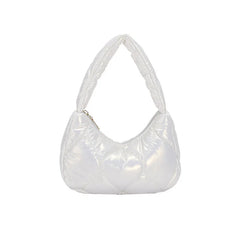 Silver Quilted Bubble Tote Handbag Lightweight Pu Feather Padded Underarm Hobo B