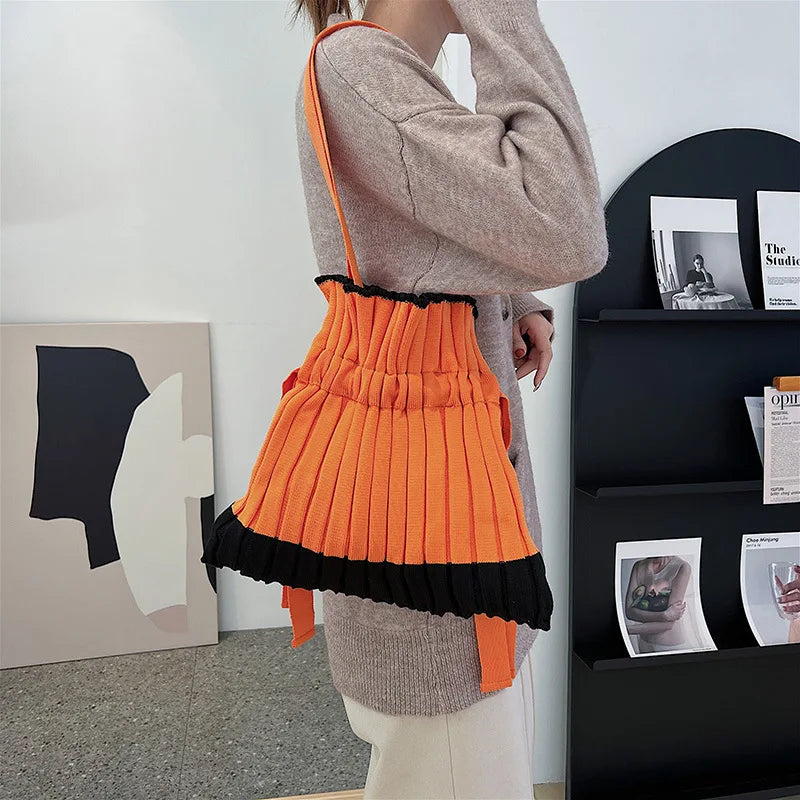 Winter Women Shoulder Bag Solid Knitted Totes Large Capacity Daily Retro Handbag