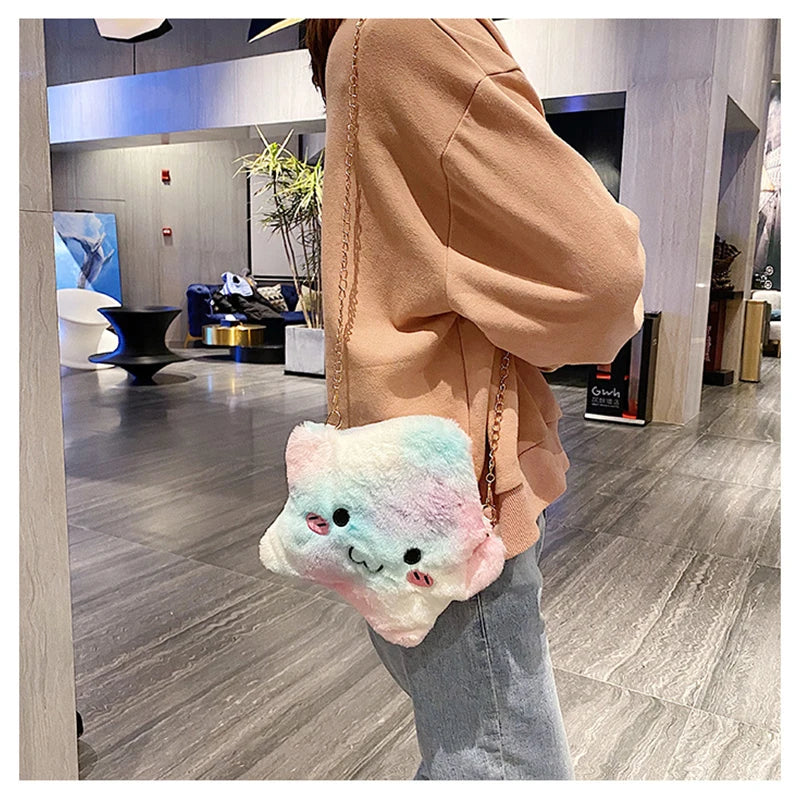 Winter Plush Handbag Cartoon Shoulder Bag Girl Student Fur Messenger Bags