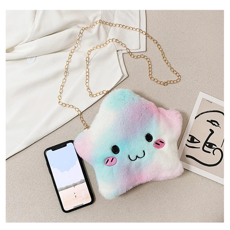 Winter Plush Handbag Cartoon Shoulder Bag Girl Student Fur Messenger Bags