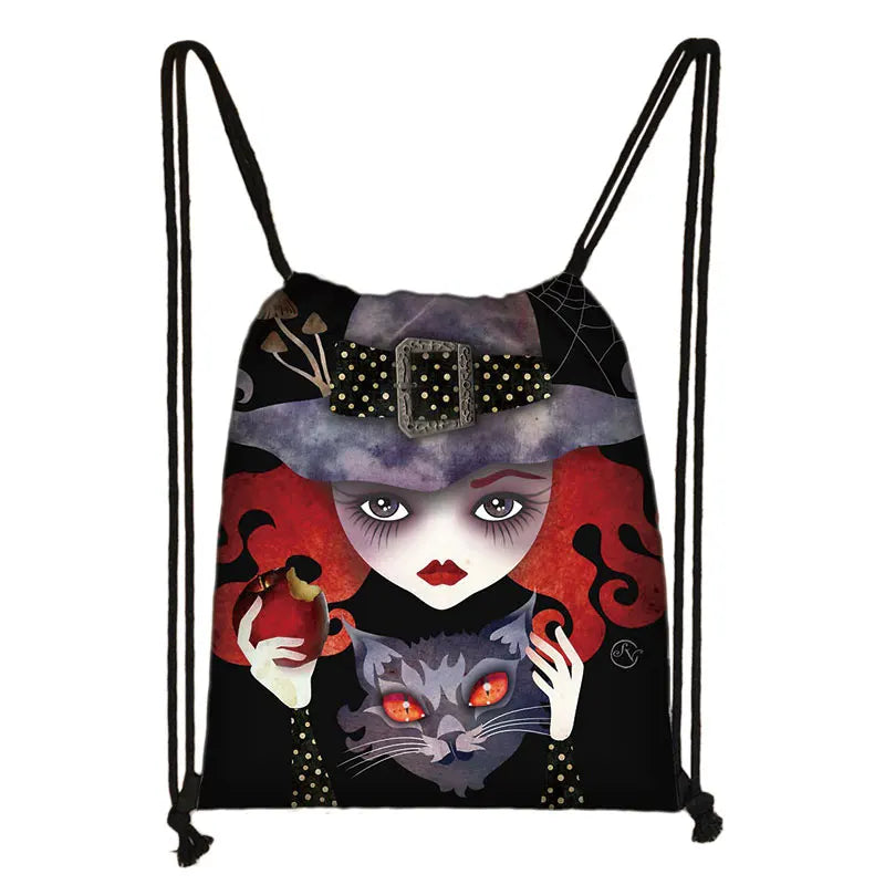 Witch 666 Hail Satan Backpack Cat Witchcraf Baphomet Women Storage