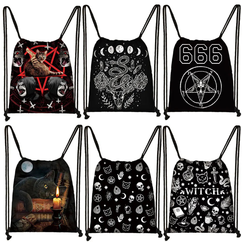 Witch 666 Hail Satan Backpack Cat Witchcraf Baphomet Women Storage