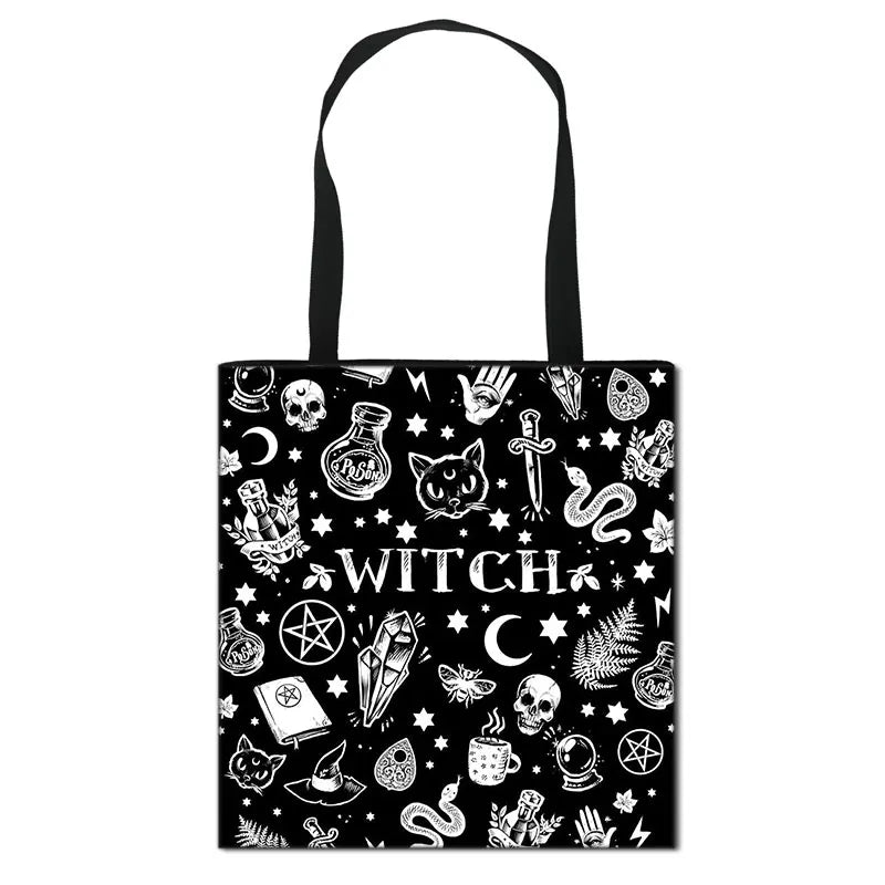 Witch 666 Hail Satan Shoulder Bag Baphomet Witchcraft Handbag Cat Tote