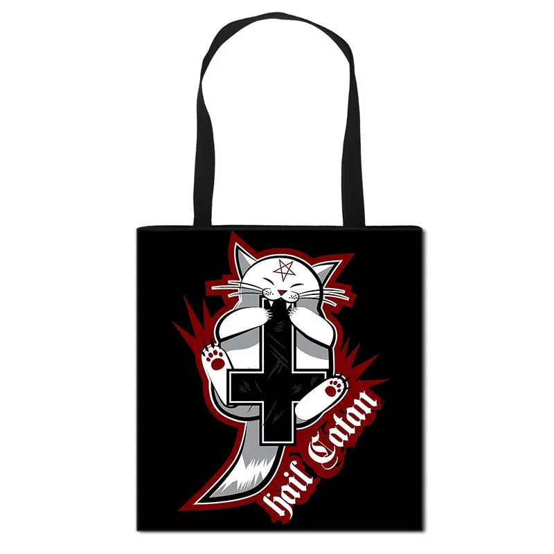 Witch 666 Hail Satan Shoulder Bag Baphomet Witchcraft Handbag Cat Tote