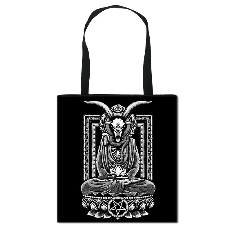 Witch 666 Hail Satan Shoulder Bag Baphomet Witchcraft Handbag Cat Tote