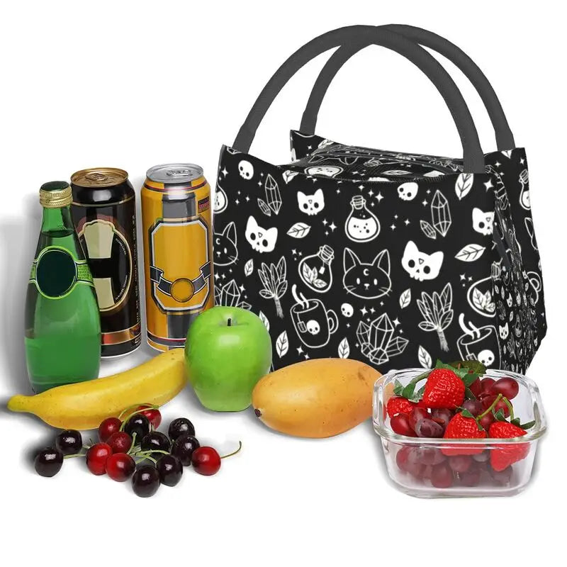 Thermal Lunch Bag Halloween Cat Skull Insulated Reusable Food Container