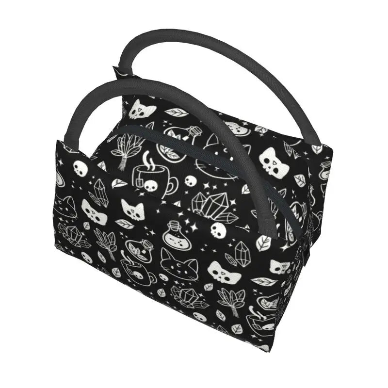 Thermal Lunch Bag Halloween Cat Skull Insulated Reusable Food Container