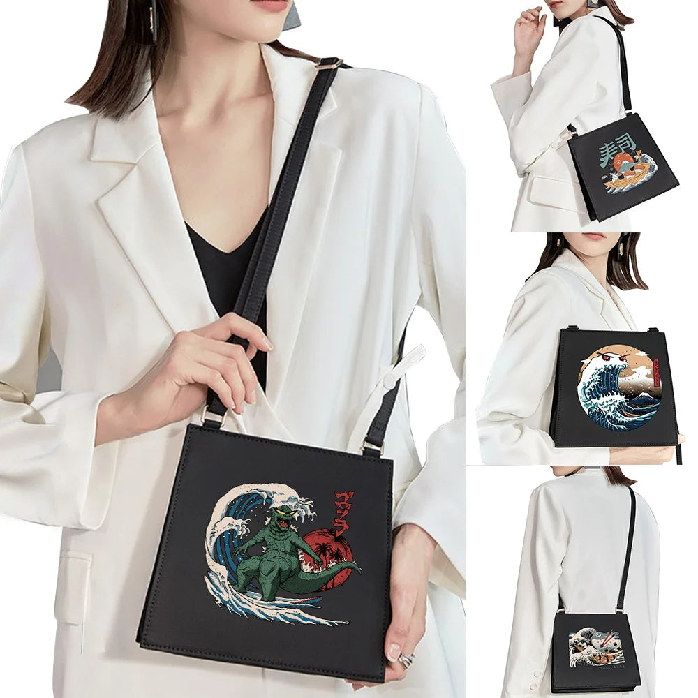 Japanese Wave Pattern Diagonal Shoulder Bag for Women
