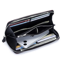 Woman Card Pure Cow Leather Long Women's Purse Ultra-thin Leather Zipper Bag