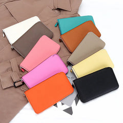 Woman Card Pure Cow Leather Long Women's Purse Ultra-thin Leather Zipper Bag