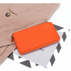 Woman Card Pure Cow Leather Long Women's Purse Ultra-thin Leather Zipper Bag