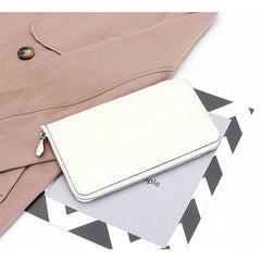 Woman Card Pure Cow Leather Long Women's Purse Ultra-thin Leather Zipper Bag