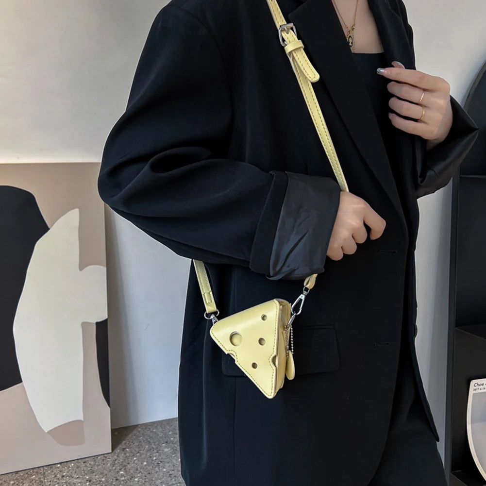 Woman Cheese Triangle Shoulder Bag PU Leather Mini Messenger Crossbody Bags