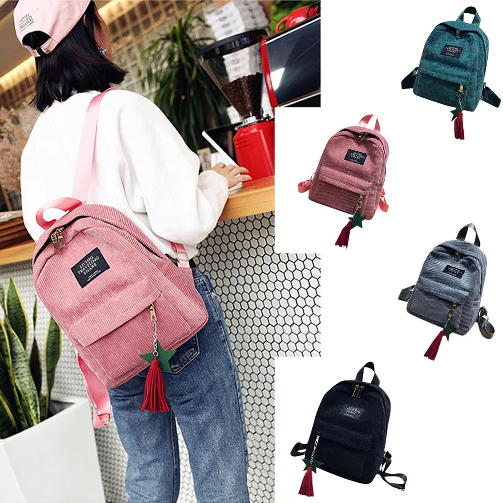 Mini Corduroy Campus Backpack for Women Work Bag