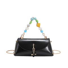 Mini Leather Cluthes Beads Handle Handbag for Woman