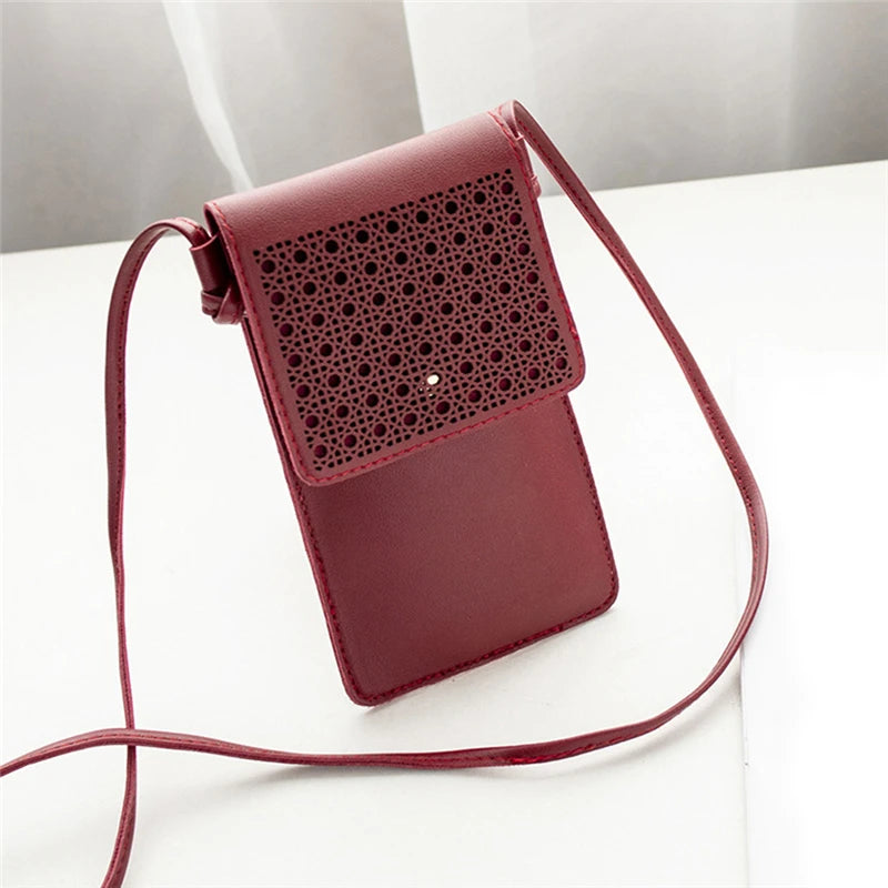 Women Shoulder Bag Clutch Hollow Out Ladies Touch Screen Phone Crossbody