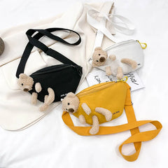 Cartoon Teddy Bear Chest Pack Canvas Waist Bag