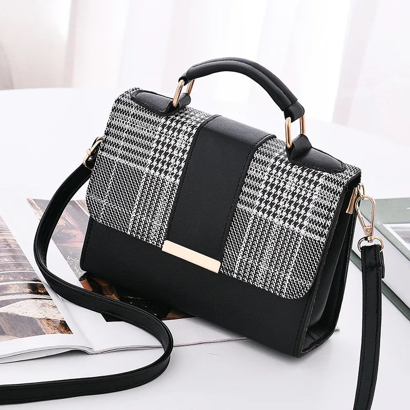 Plaid Stitching Square Bag Crossbody Shoulder Small Bag Female Bag
