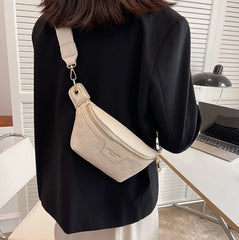 Women Plaid PU Leather Waist Pack Crossbody Chest Bag