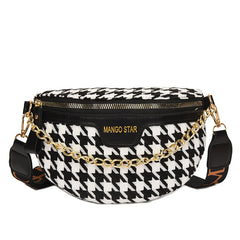 Women Plaid PU Leather Waist Pack Crossbody Chest Bag