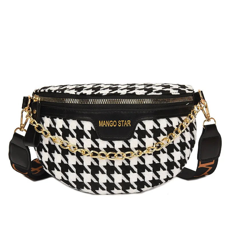 Women Waist Packs Crossbody Chest Bag Plaid PU Leather Fanny Pack