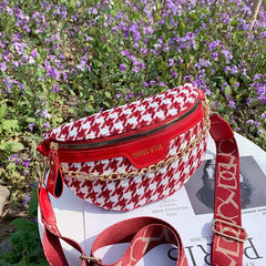 Women Plaid PU Leather Waist Pack Crossbody Chest Bag