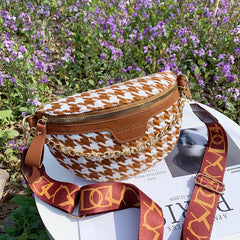 Women Plaid PU Leather Waist Pack Crossbody Chest Bag