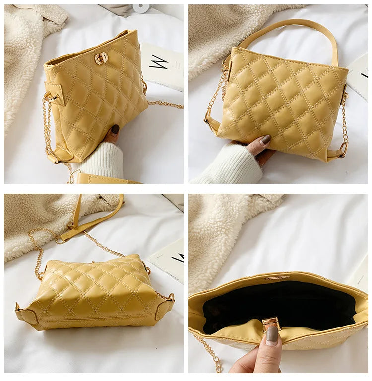 Women's Leather Rhombus Shoulder Chain Handbag