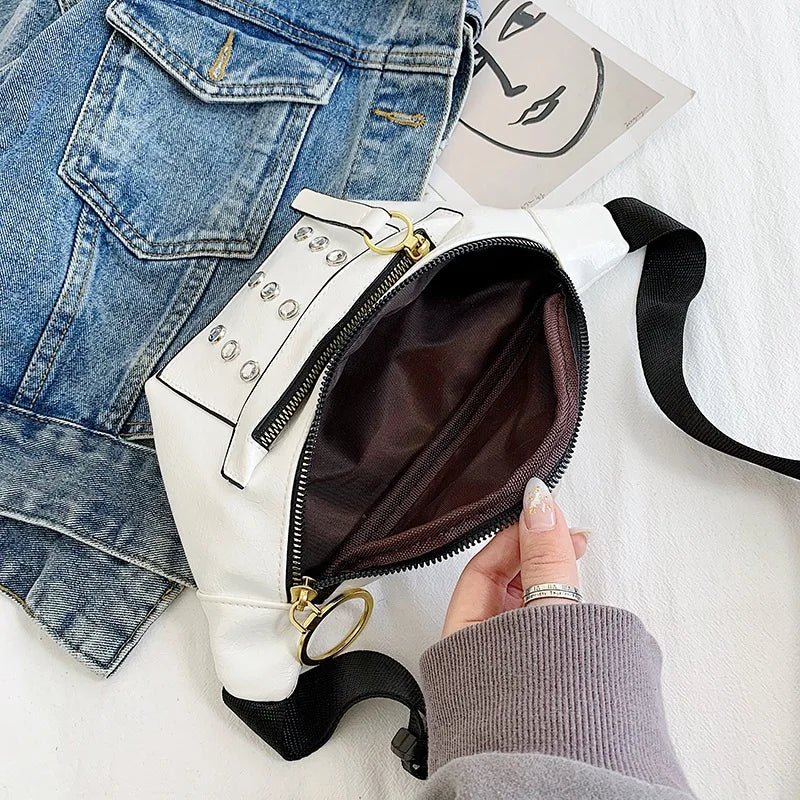 Rivet Leather Waist Bag for Women Lady Fanny Pack Shoulder Bags Wallet