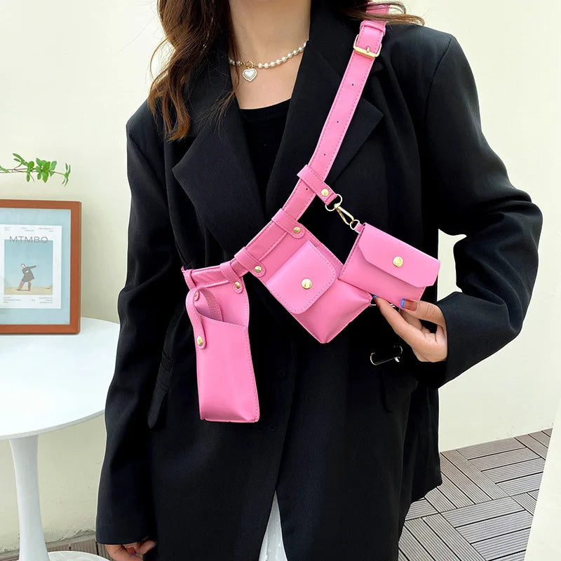 3Pcs/set Leather Fanny Pack Waist Bag Crossbody Casual Female Purse Phone Pouch