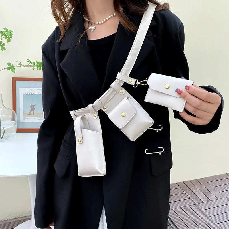3Pcs/set Leather Fanny Pack Waist Bag Crossbody Casual Female Purse Phone Pouch