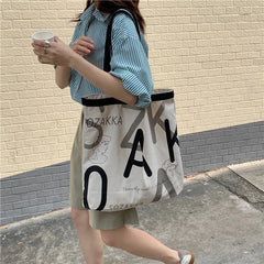 Women AK Letter Canvas Shopping Bag Eco Handbag Tote Reusable Grocery Bags