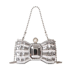 Bow Silver Metal Clutch Purses Women Acrylic Evening Bags Wedding Party