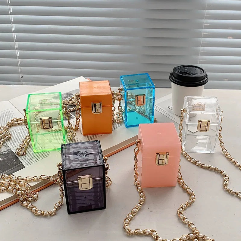 Clear Lipstick Bag Box Clutches Purse Crossbody Bag Women Handbags