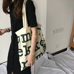 Women Alphabet Canvas Shoulder Bags Female Casual Tote Handbags