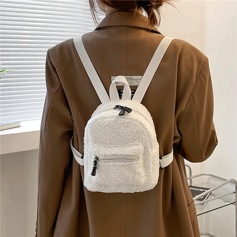 Women Plush Backpack Soft Winter Stylish Small Daypack