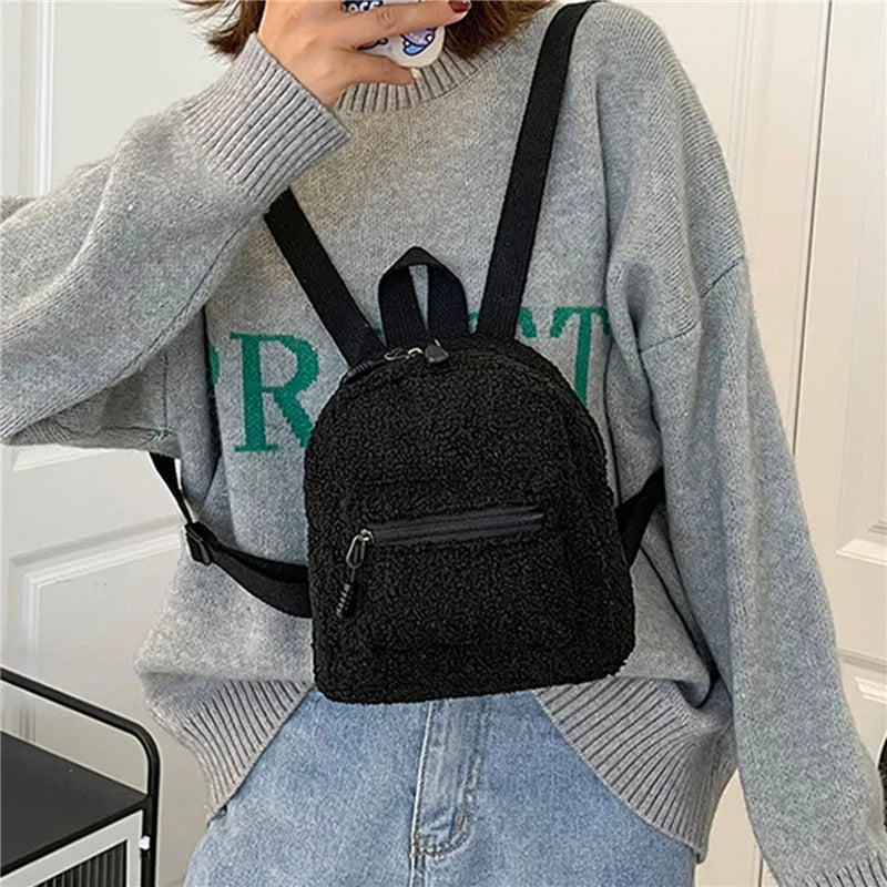 Women Plush Backpack Soft Winter Stylish Small Daypack