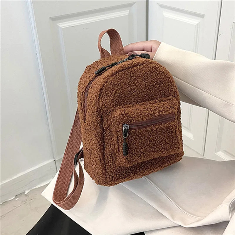 Women Plush Backpack Soft Winter Stylish Small Daypack