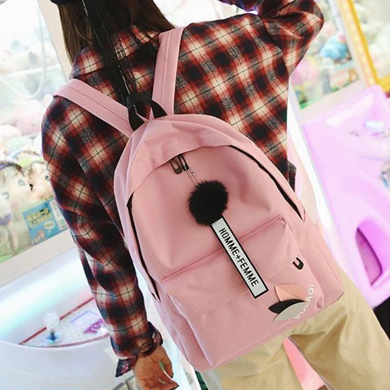 Women Backpack Light Small Canvas Schoolbag Middle School Student Couple