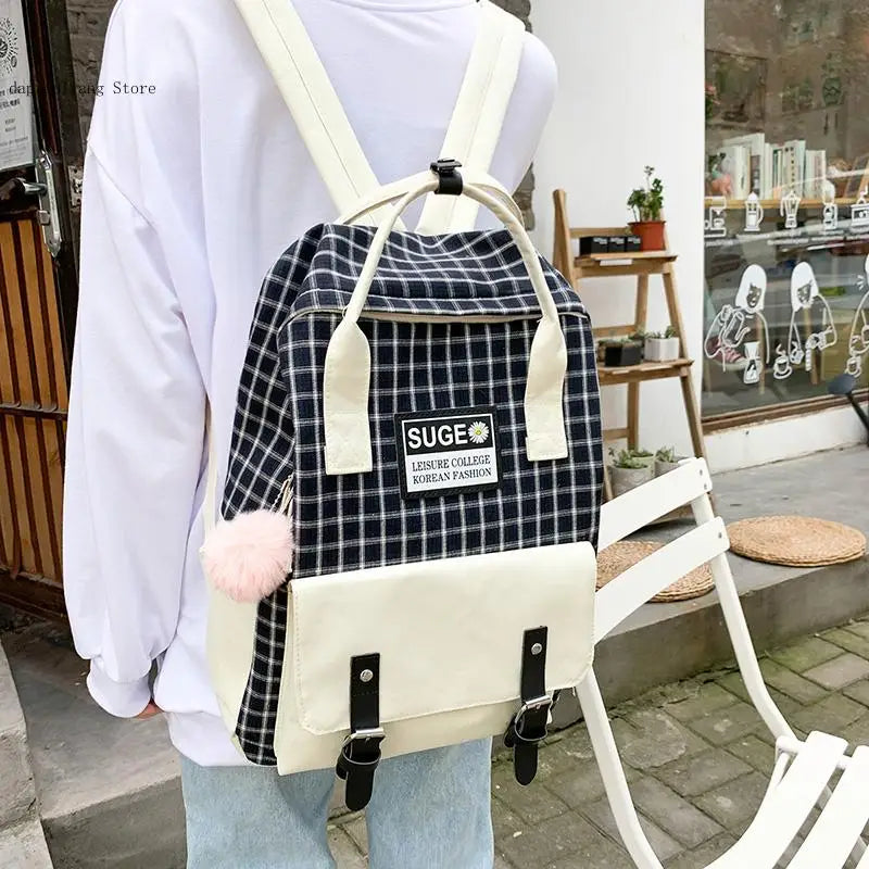 Canvas Student Backpack Set for Teen Girls School Bag Kids