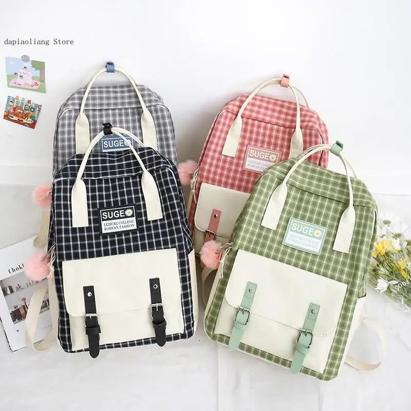 Canvas Student Backpack Set for Teen Girls School Bag Kids