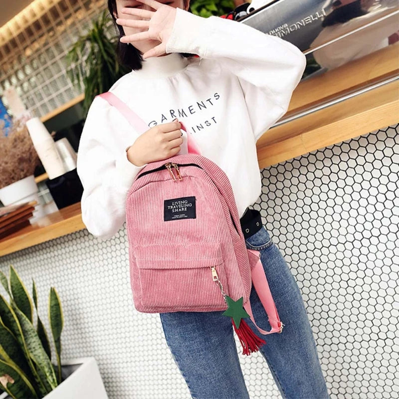 Women Backpack Casual College School Bookbag Travel Tassel Daypack