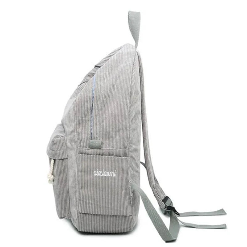 Corduroy School Backpacks For Teenage Girls Striped Rucksack