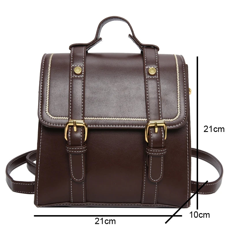 Vintage Small PU Leather Women Backpack School Bags for Girls