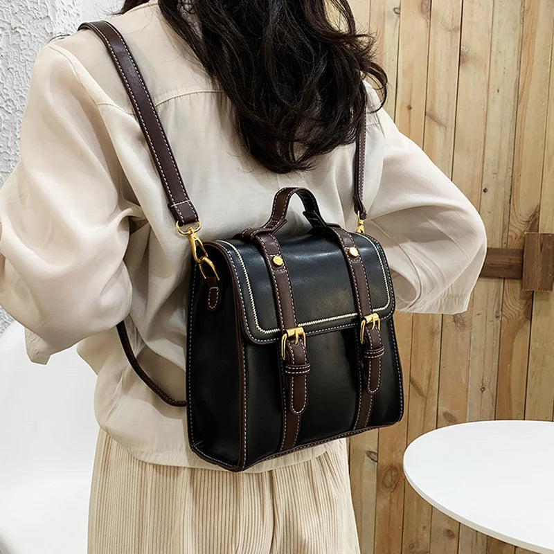 Vintage Small PU Leather Women Backpack School Bags for Girls