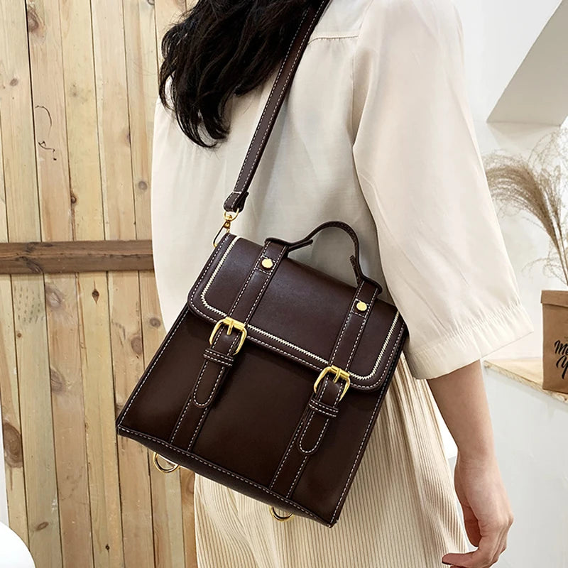 Vintage Small PU Leather Women Backpack School Bags for Girls