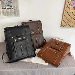 Vintage PU Leather Women Backpack Men Rucksack Large Capacity School Bag