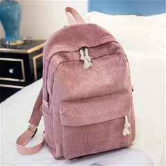 Corduroy School Backpack for Girls Striped Backpack