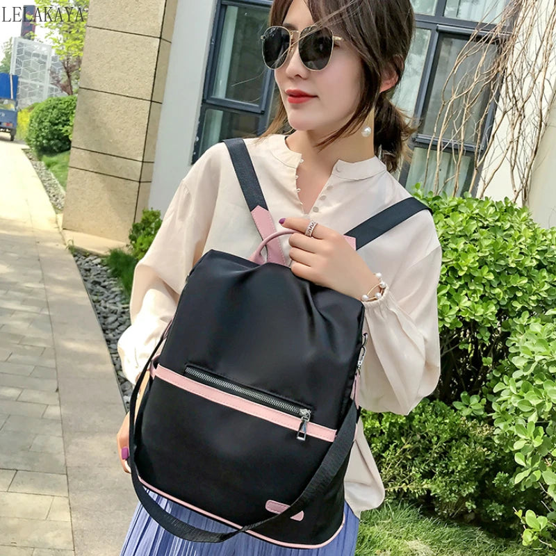 Women Waterproof Oxford Backpack Pink Mochila Bag Casual Travel Tote